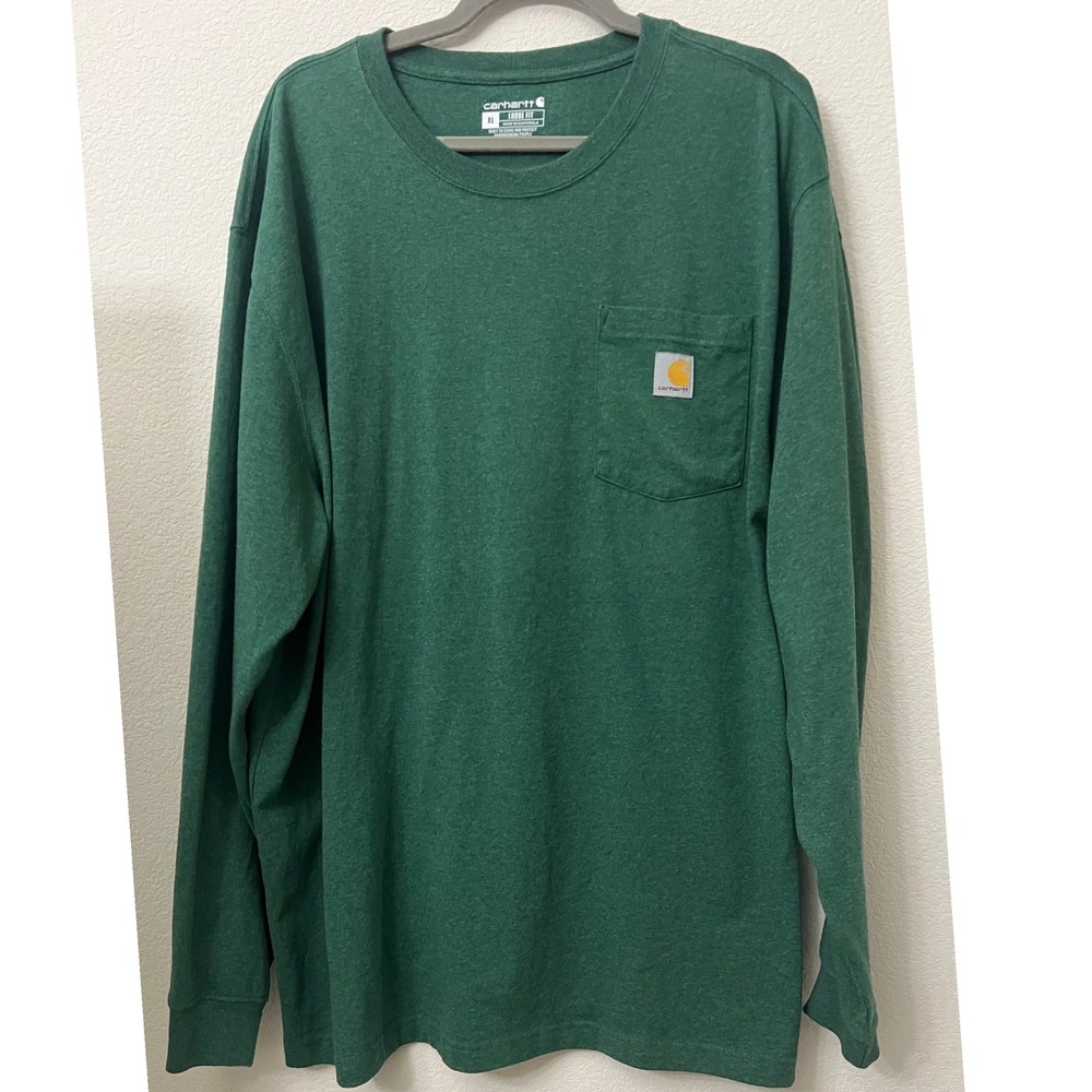 Carhartt Mens XL Loose Fit Long Sleeve Pocket T-Shirt Green K126 Crewneck - Picture 7 of 8